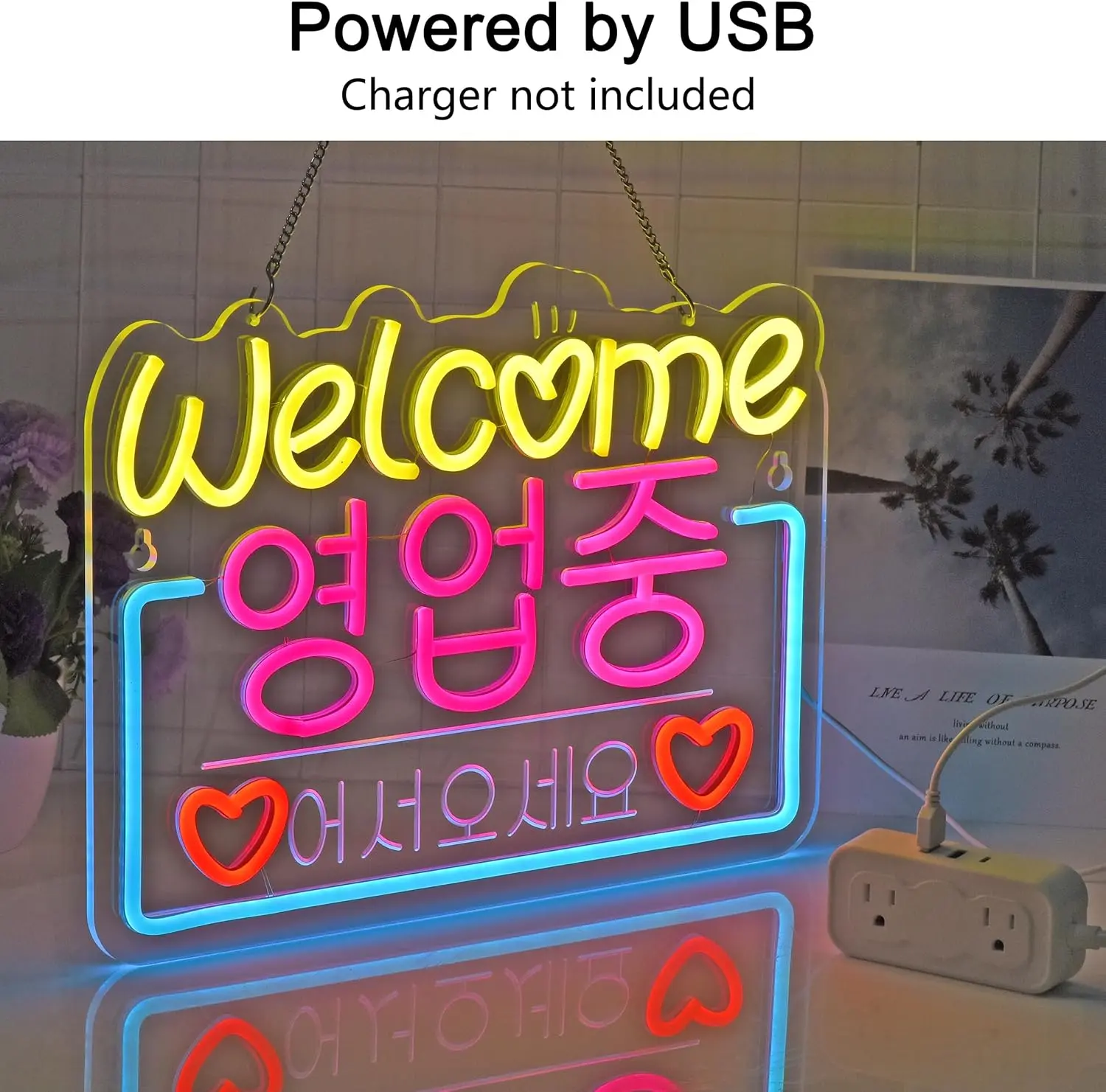 Korean Welcome on Sale Neon Sign Neon Light Hanging for Restaurant Store Salon Shop Cafe Bar Market Party Decor USB Dimmable