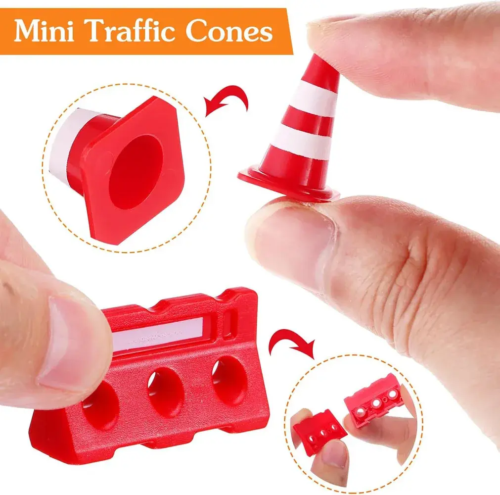 12pcs Mini Construction Traffic Sign Set, Mini Plastic Road Street Signs Toys For Kids Cone Construction Theme Party Gifts