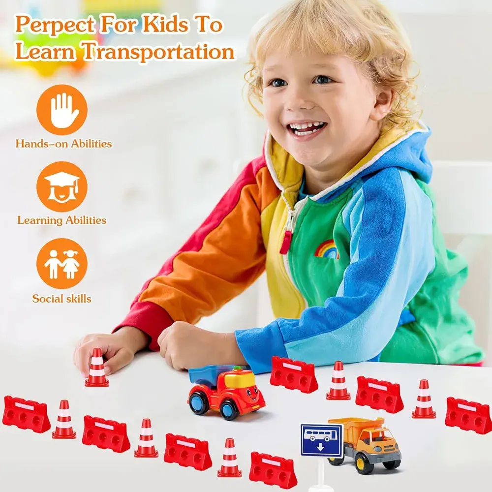 12pcs Mini Construction Traffic Sign Set, Mini Plastic Road Street Signs Toys For Kids Cone Construction Theme Party Gifts