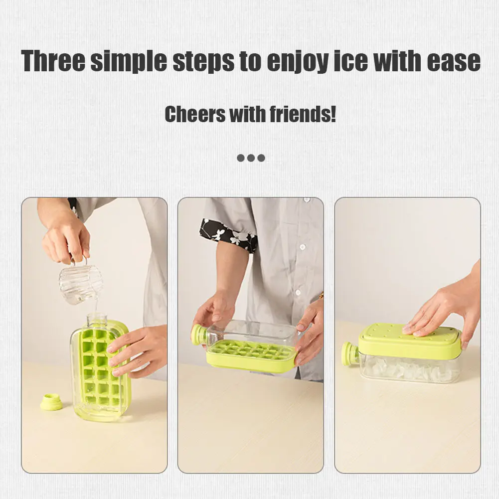 2 in 1 Ice Tray with Lid Ice Cubes Mold Silicone Ice Maker with Straw for Cocktail Coffee Whiskey Beer Juice