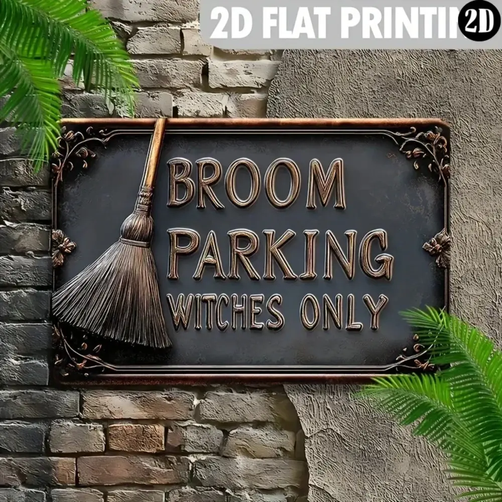 Vintage "Broom Parking Witches Only" Aluminum Sign - Metal Wall Decor for Home, Fun Aesthetic with High Bending Resistance