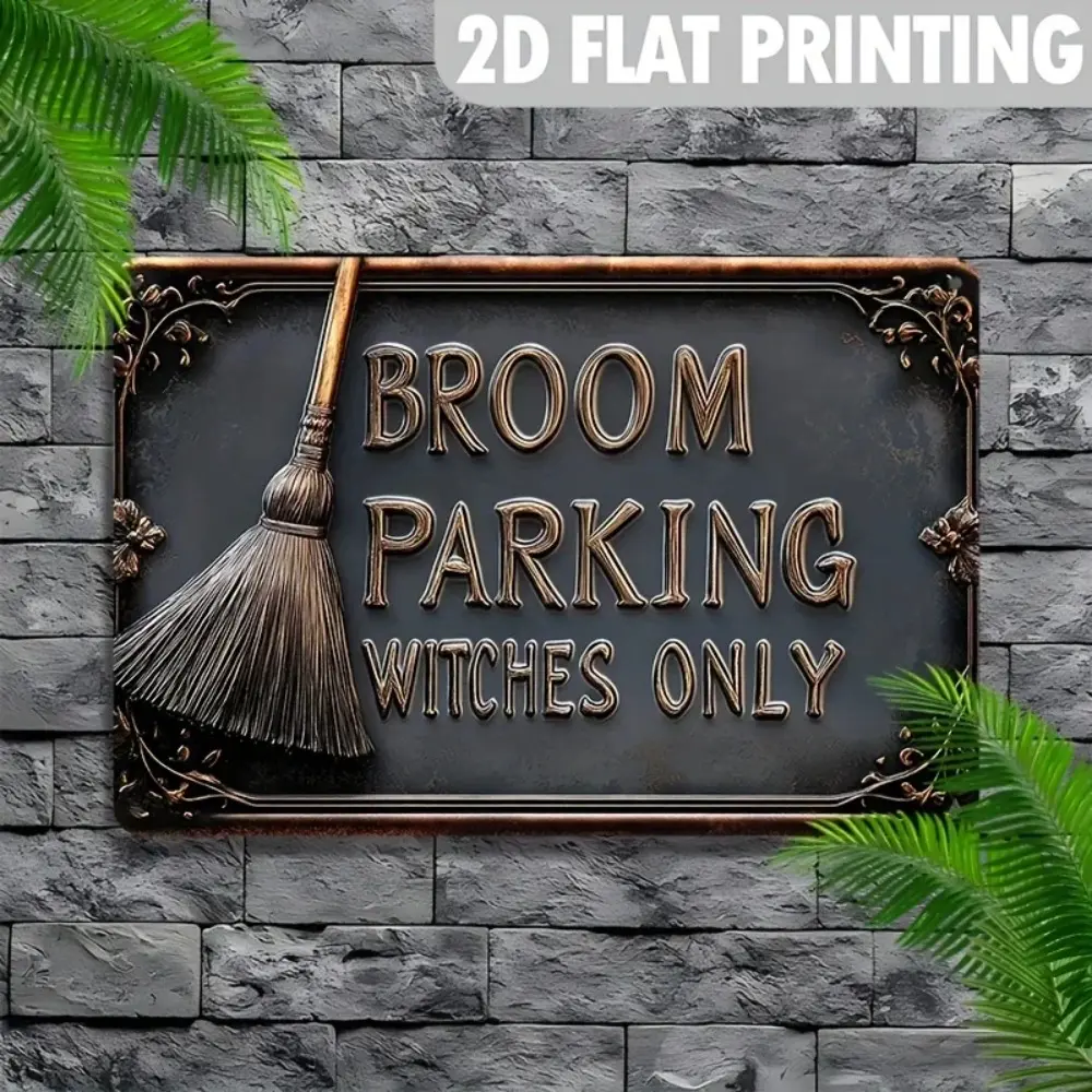 Vintage "Broom Parking Witches Only" Aluminum Sign - Metal Wall Decor for Home, Fun Aesthetic with High Bending Resistance