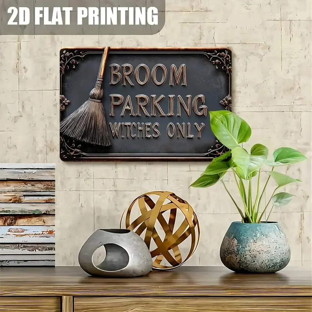 Vintage "Broom Parking Witches Only" Aluminum Sign - Metal Wall Decor for Home, Fun Aesthetic with High Bending Resistance