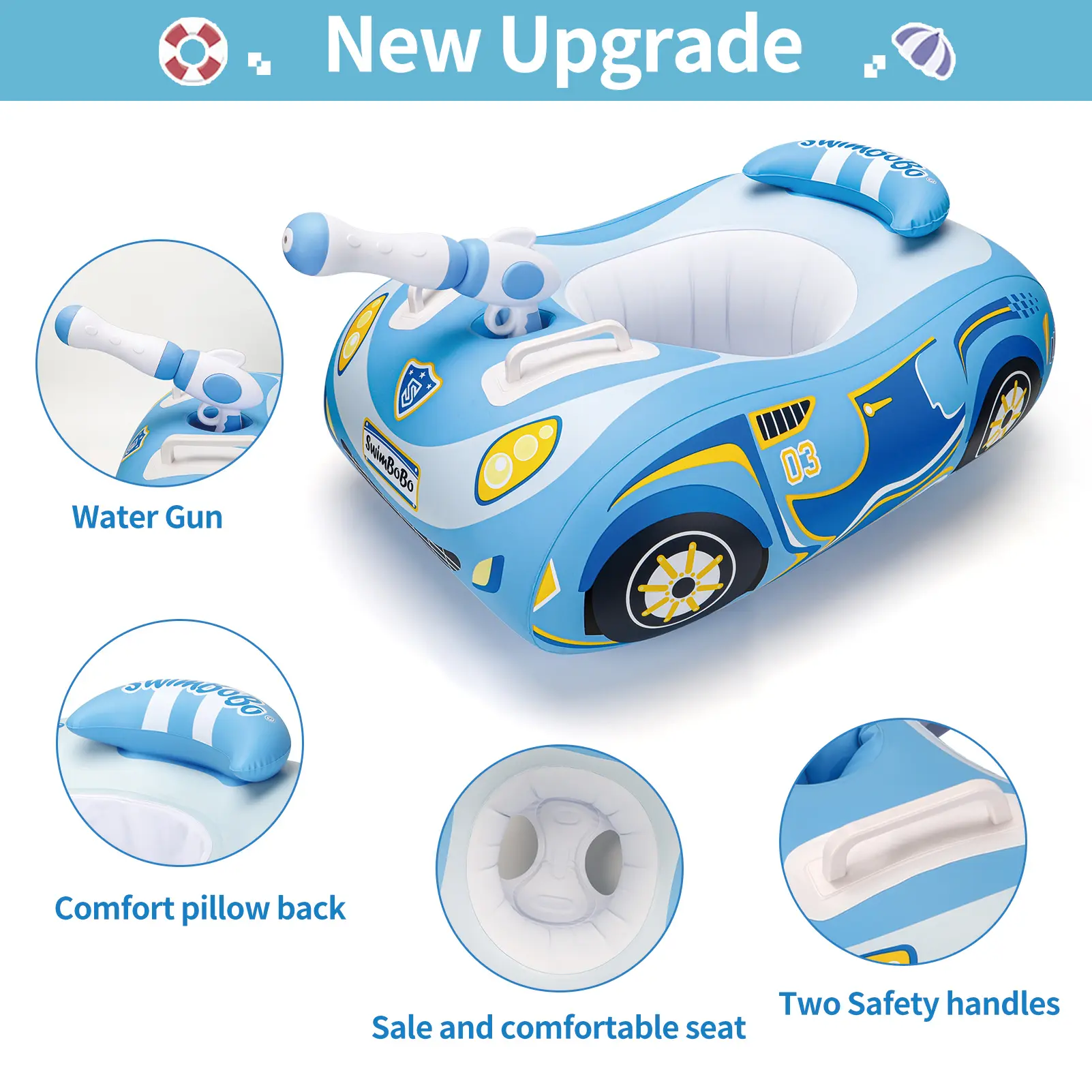 Swimbobo Kids Inflatable Car Swimming Seat Boat Handle Floating Children Water Gun Toy Children Swim Pool Float Ring In Summer