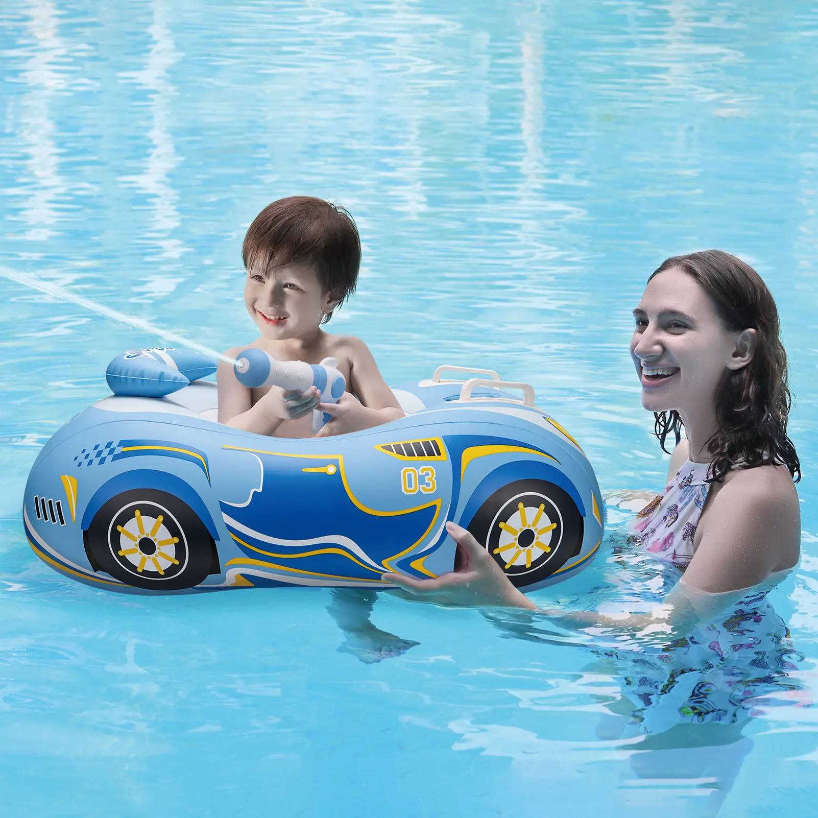 Swimbobo Kids Inflatable Car Swimming Seat Boat Handle Floating Children Water Gun Toy Children Swim Pool Float Ring In Summer