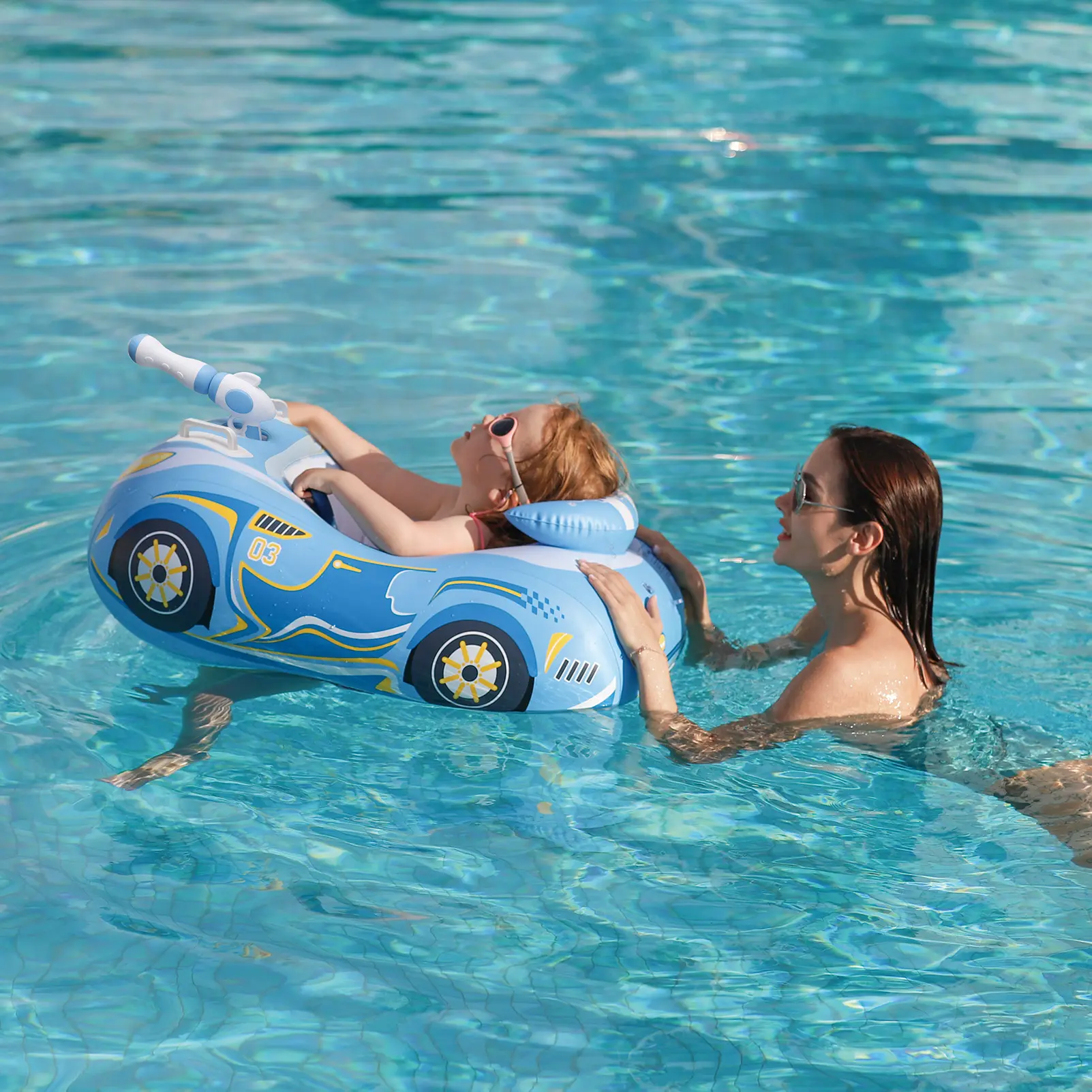 Swimbobo Kids Inflatable Car Swimming Seat Boat Handle Floating Children Water Gun Toy Children Swim Pool Float Ring In Summer