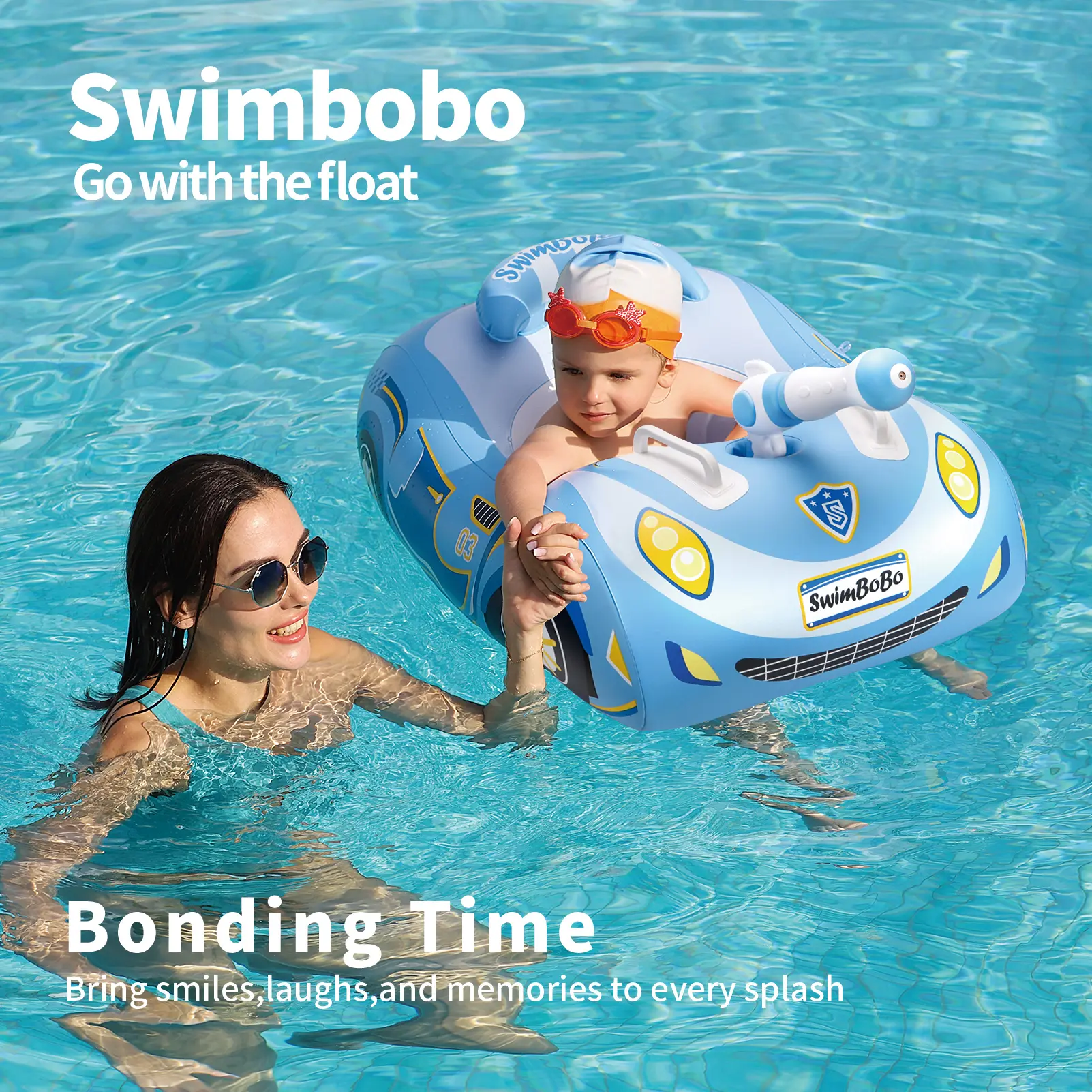 Swimbobo Kids Inflatable Car Swimming Seat Boat Handle Floating Children Water Gun Toy Children Swim Pool Float Ring In Summer