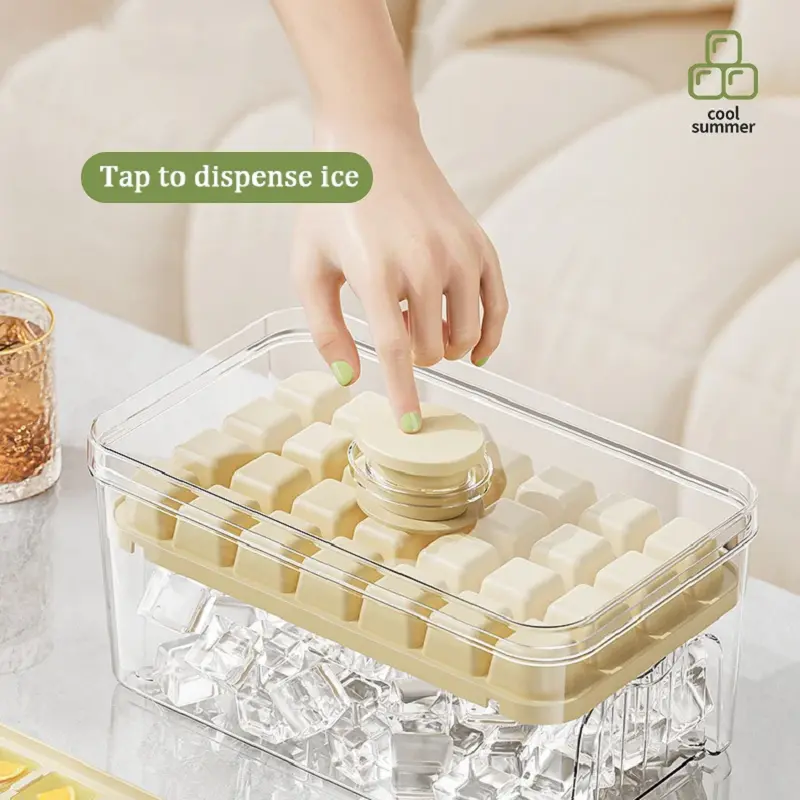28/56 Grids Ice Cube Mold Press Ice Tray Bucket Multifunctional Ice Maker with One-touch To Release Portable Ice Box Ice Cube Tr