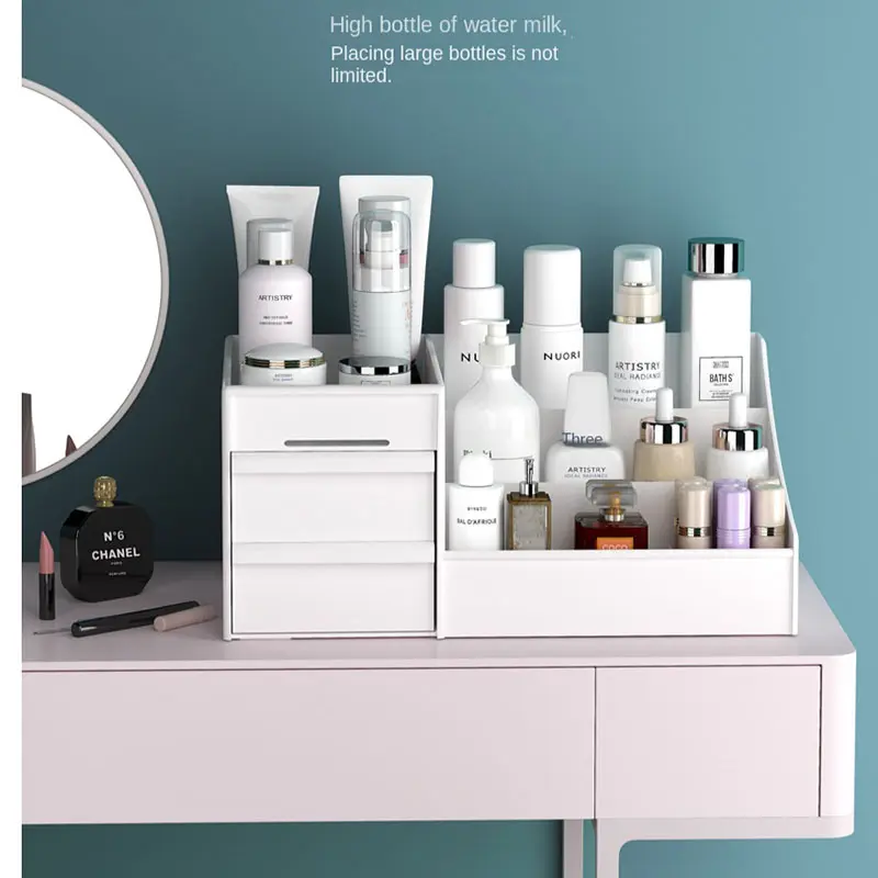 1pc White New Drawer Makeup Storage Box Dormitory Finishing Plastic Shelf Cosmetics Skin Care Dressing Table Desktop
