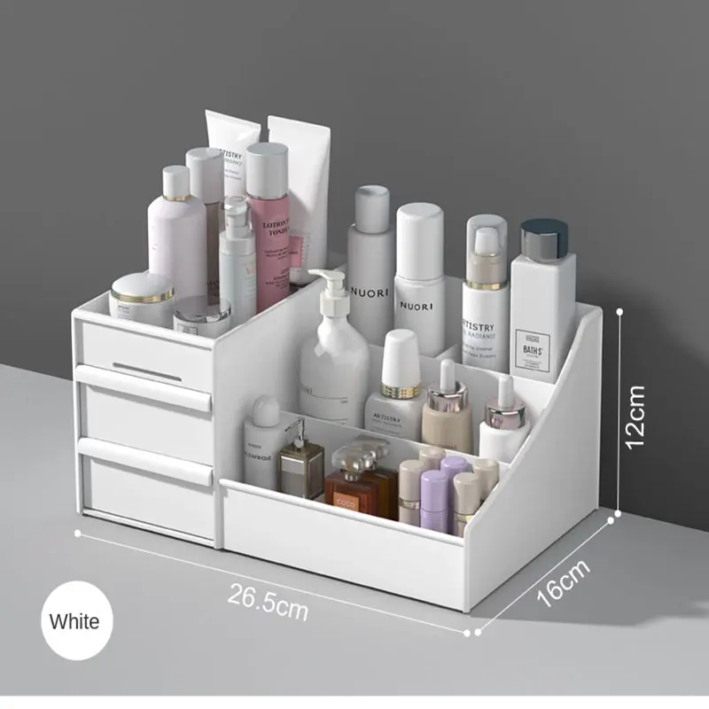 1pc White New Drawer Makeup Storage Box Dormitory Finishing Plastic Shelf Cosmetics Skin Care Dressing Table Desktop