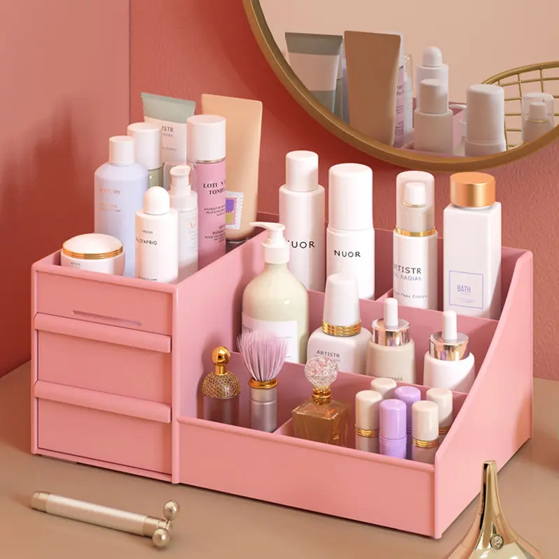1pc White New Drawer Makeup Storage Box Dormitory Finishing Plastic Shelf Cosmetics Skin Care Dressing Table Desktop