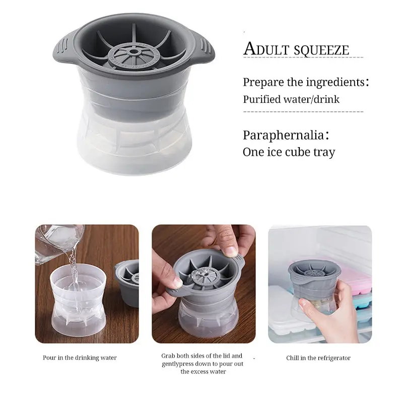 2pcs Bar Whiskey Round Ice Cube Maker Silicone Large Ball Shape Spherical Ice Cube Mould Machine Quick Freezer Kitchen Gadgets