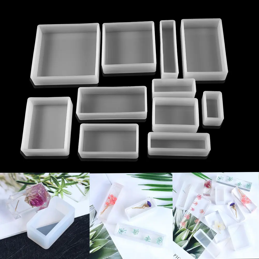 1Pcs Polygon Silicone Plant Specimen Mould UV Epoxy Square Rectangle Resin Mold for DIY Jewelry Making Accessories