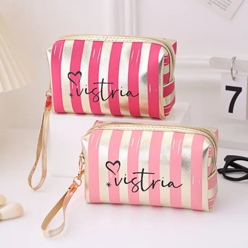 Portable striped makeup bag, small size, high-value handbag, mini portable makeup storage bag, waterproof women's bag cs014
