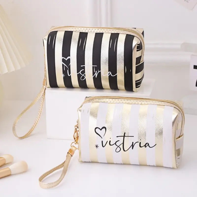 Portable striped makeup bag, small size, high-value handbag, mini portable makeup storage bag, waterproof women's bag cs014