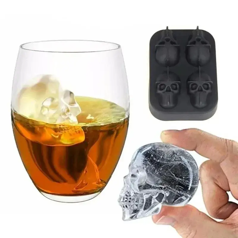 3D Skull Ice Block Mold Skull Shape Whiskey Ice Block Silicone Skull Ice Grid Ice Model Bar Creative Skull Silicone Ice Grid