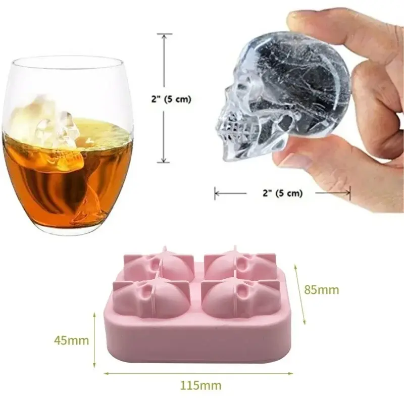 3D Skull Ice Block Mold Skull Shape Whiskey Ice Block Silicone Skull Ice Grid Ice Model Bar Creative Skull Silicone Ice Grid