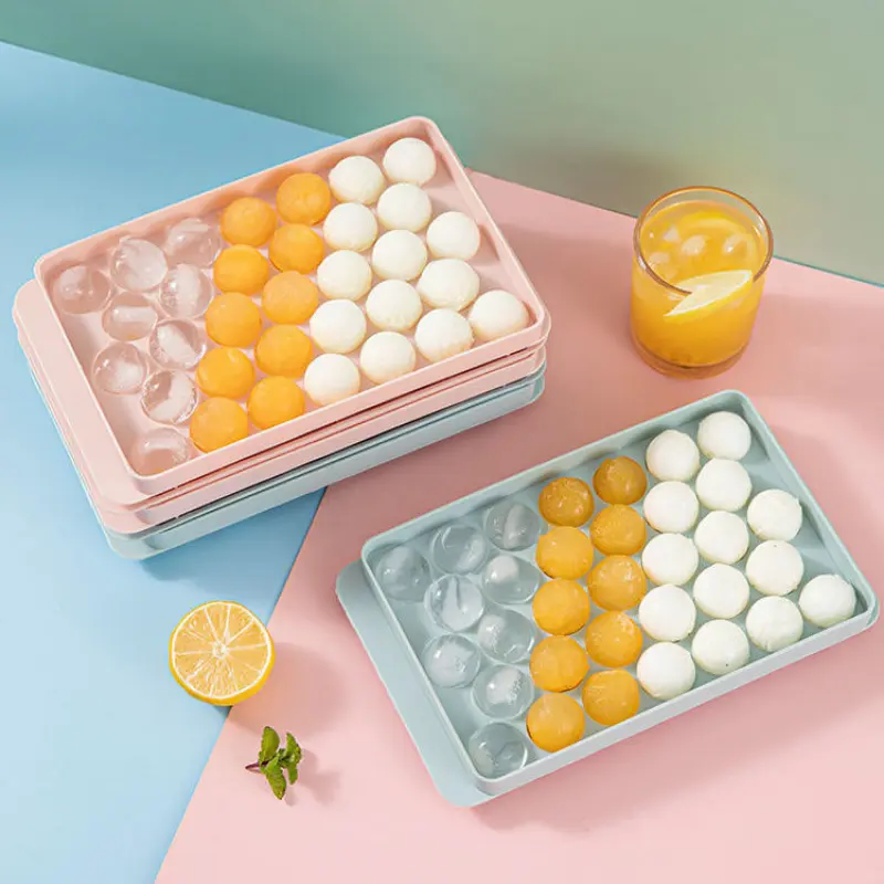 3D Round Ice Cube Tray with Lid Plastic Diamond Style Ice Mold Refrigerator Spherical DIY Moulds Ice Ball Maker Kitchen Tools
