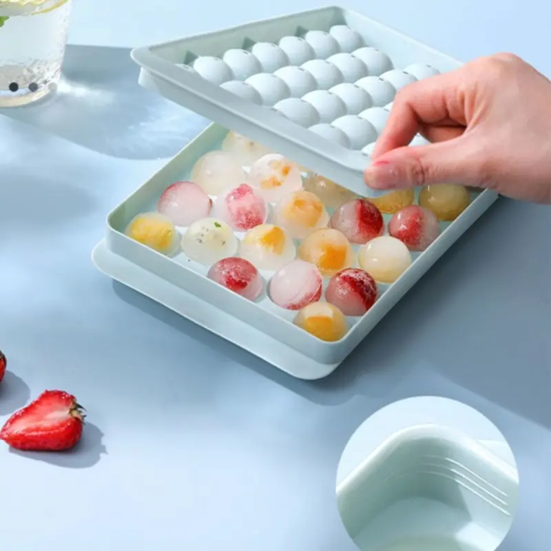 3D Round Ice Cube Tray with Lid Plastic Diamond Style Ice Mold Refrigerator Spherical DIY Moulds Ice Ball Maker Kitchen Tools