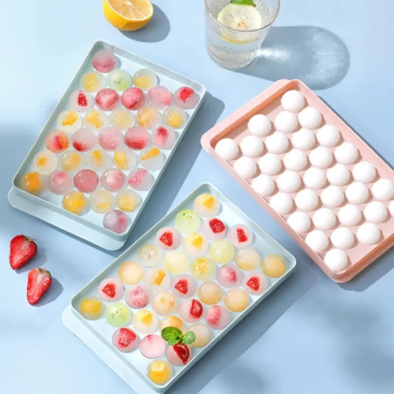 3D Round Ice Cube Tray with Lid Plastic Diamond Style Ice Mold Refrigerator Spherical DIY Moulds Ice Ball Maker Kitchen Tools