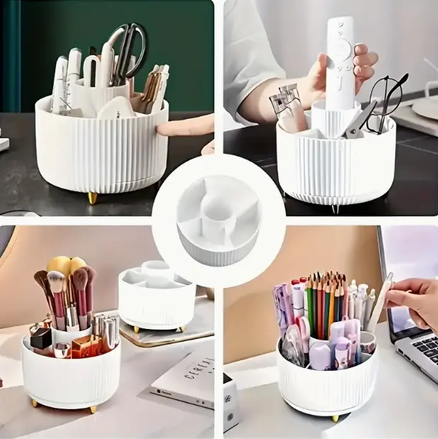 ° Rotating Makeup Organizer - 1pc Plastic Cosmetic  with 5 Compartments - Multi-Functional Holder for Brushes, Lipsticks, Skin