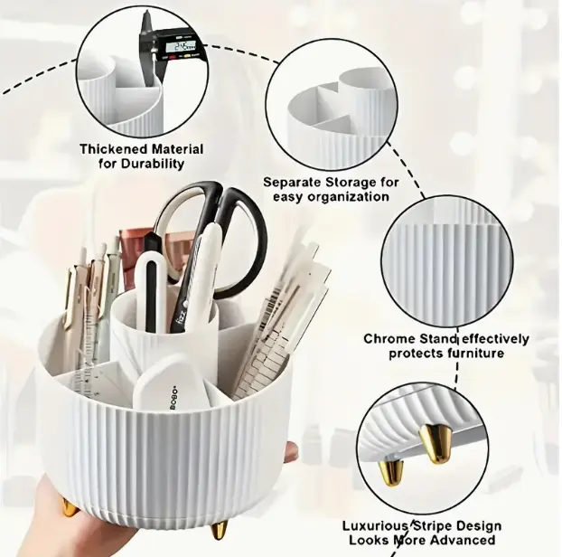 ° Rotating Makeup Organizer - 1pc Plastic Cosmetic  with 5 Compartments - Multi-Functional Holder for Brushes, Lipsticks, Skin