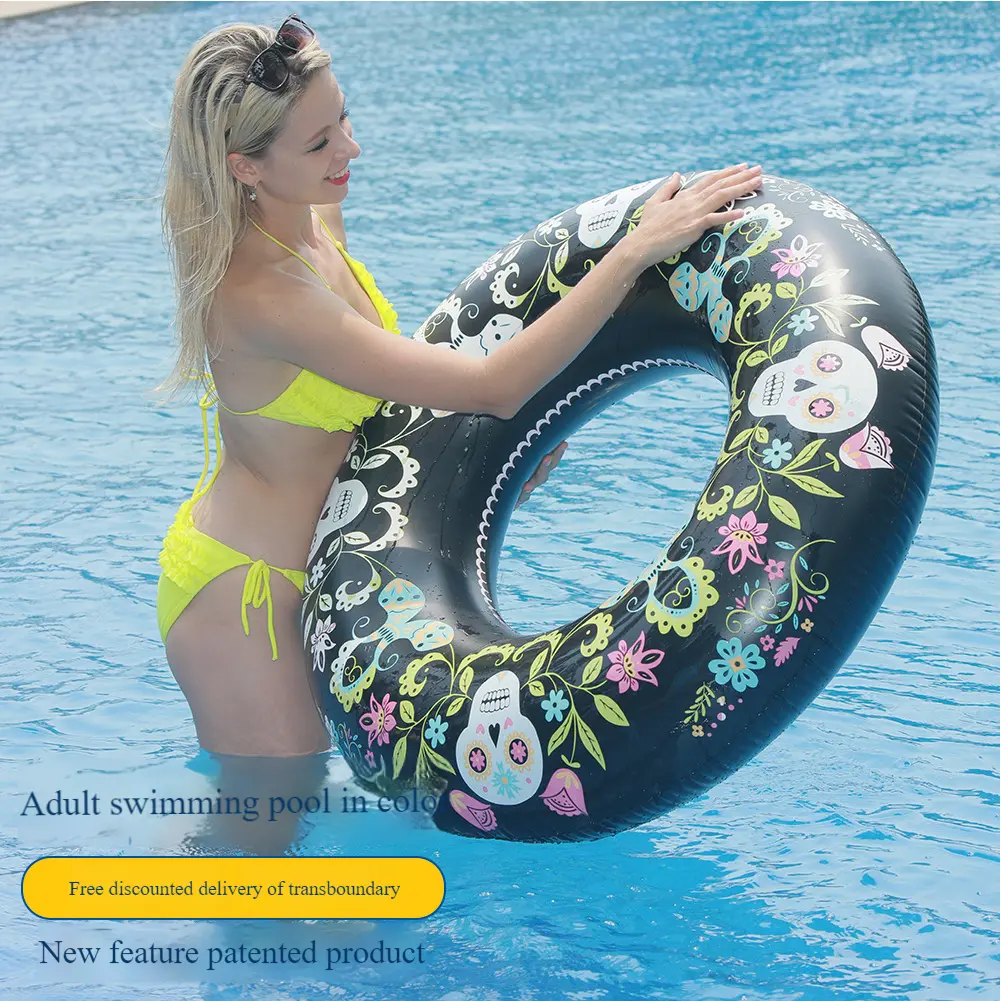 Skeleton Inflatable Swim Ring Leakproof Blow Up Swim Tube Color Changing Swimming Rings Floaties for Kids Youth Adults