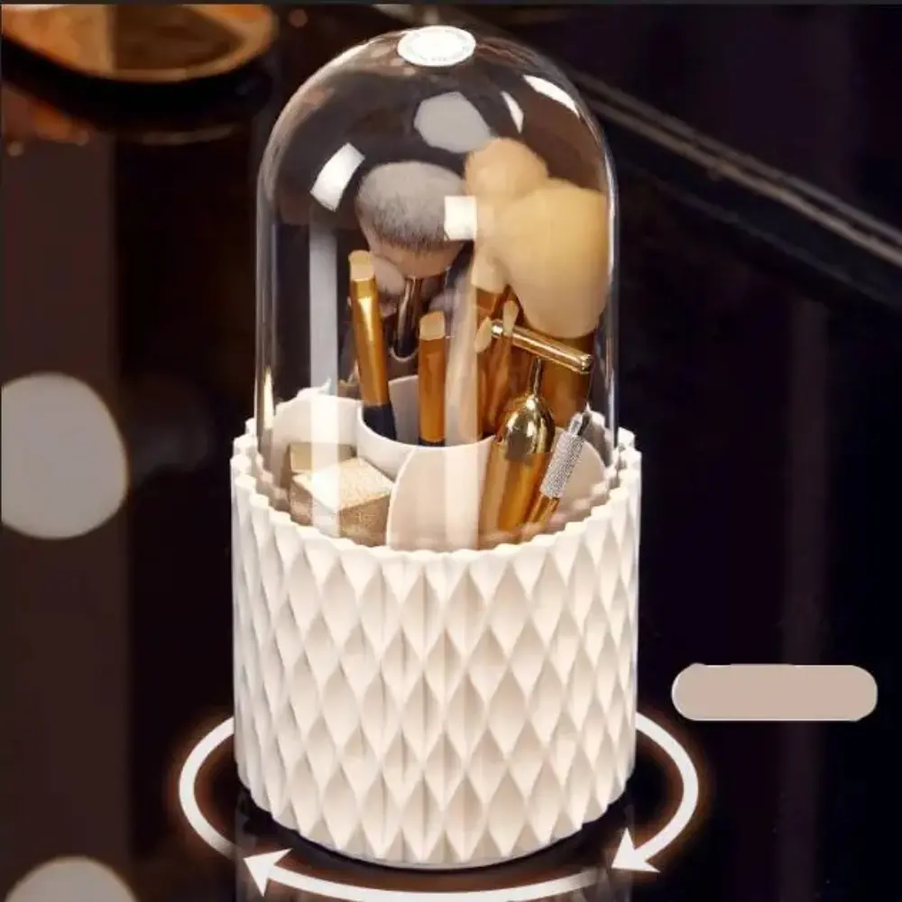 360° Rotating Makeup Brush Organizer, Portable Cosmetic Storage for Lipstick & Brushes