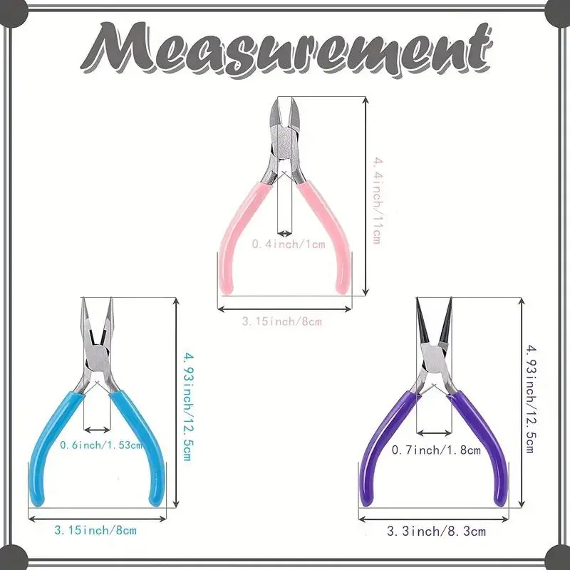 3pcs Jewelry Pliers Tool Kit Includes Needle Round Wire Cutter And Curved Nose Pliers for Jewelry Beading Repair Supplies