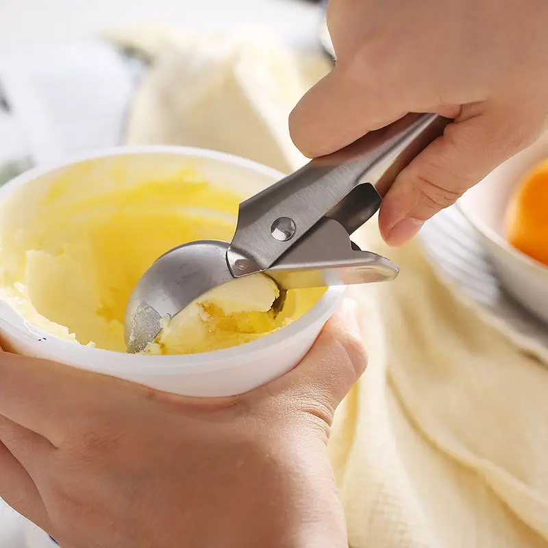 1pc Ice Cream Scoop with Trigger Icecream Scooper Stainless Steel Fruit Watermelon Scoop Ball Spoon