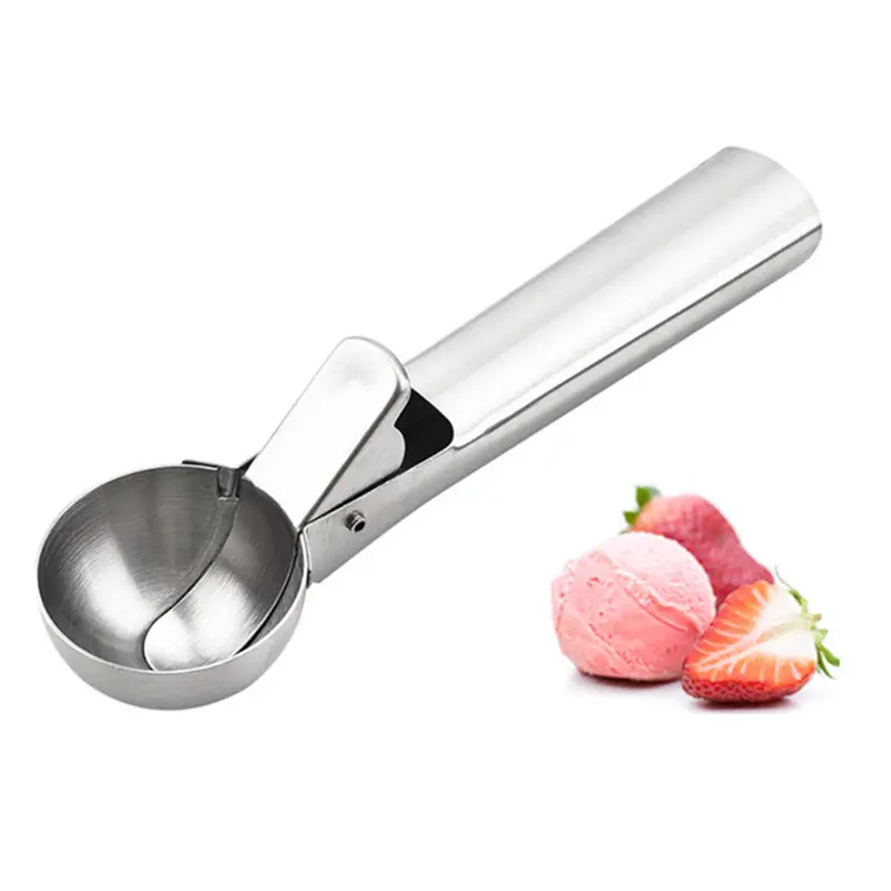 1pc Ice Cream Scoop with Trigger Icecream Scooper Stainless Steel Fruit Watermelon Scoop Ball Spoon