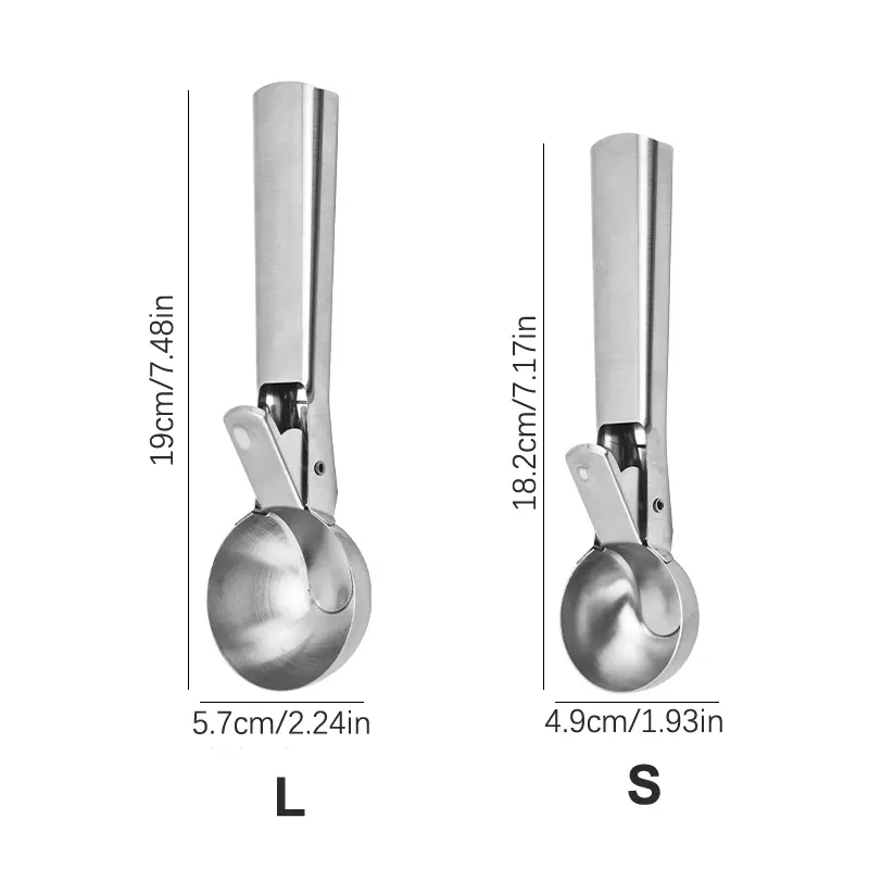 1pc Ice Cream Scoop with Trigger Icecream Scooper Stainless Steel Fruit Watermelon Scoop Ball Spoon