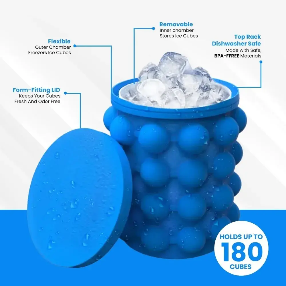 Ice Cube Mold 2 in 1 Ice Trays Large Silicone Ice Bucket Portable Frozen Drink Maker for Whiskey Beer Kitchen Tools