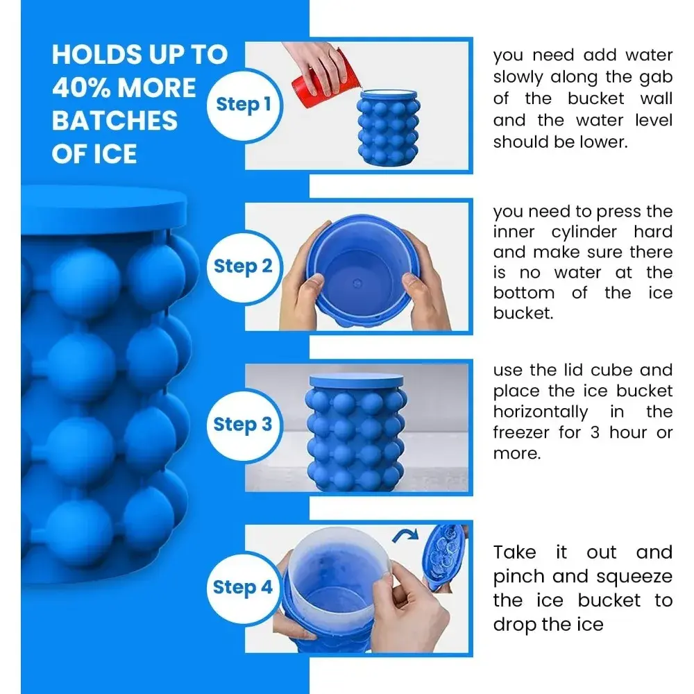 Ice Cube Mold 2 in 1 Ice Trays Large Silicone Ice Bucket Portable Frozen Drink Maker for Whiskey Beer Kitchen Tools