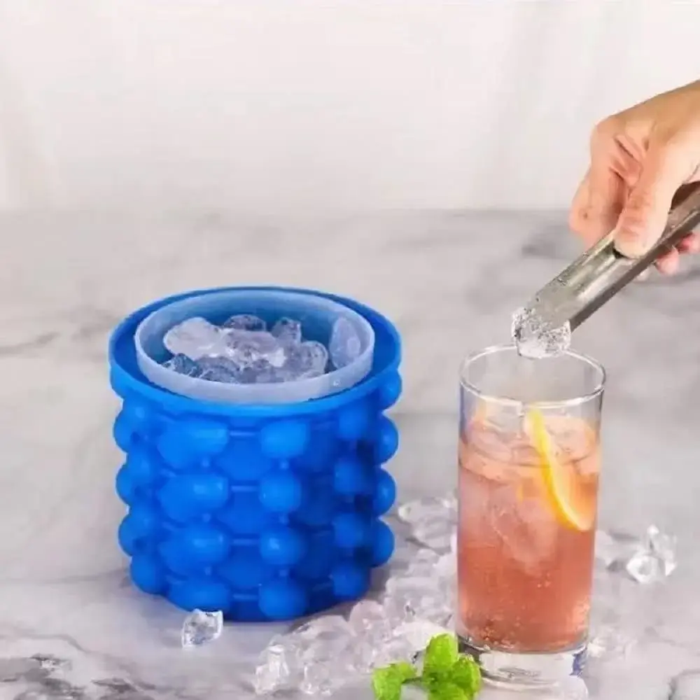 Ice Cube Mold 2 in 1 Ice Trays Large Silicone Ice Bucket Portable Frozen Drink Maker for Whiskey Beer Kitchen Tools