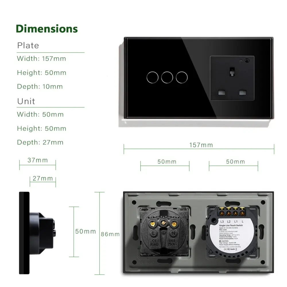 Melery Wifi Smart UK Wall Socket 13A Electrical Plug Outlet with Switch 1/2/3 Gang Panel Switch Remote By Tuya Alexa Google Home