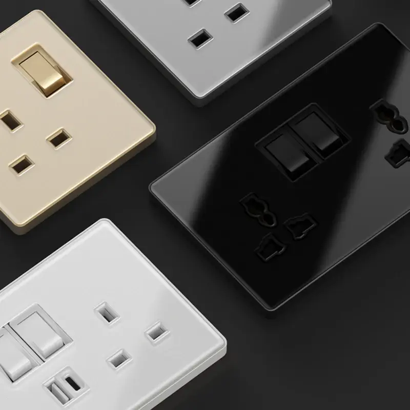 UK 13A Wall Socket with Type-C 18W Fast Charging Plug Socket,Glass Panel Power Double Universal Outlet with Quick USB C charge