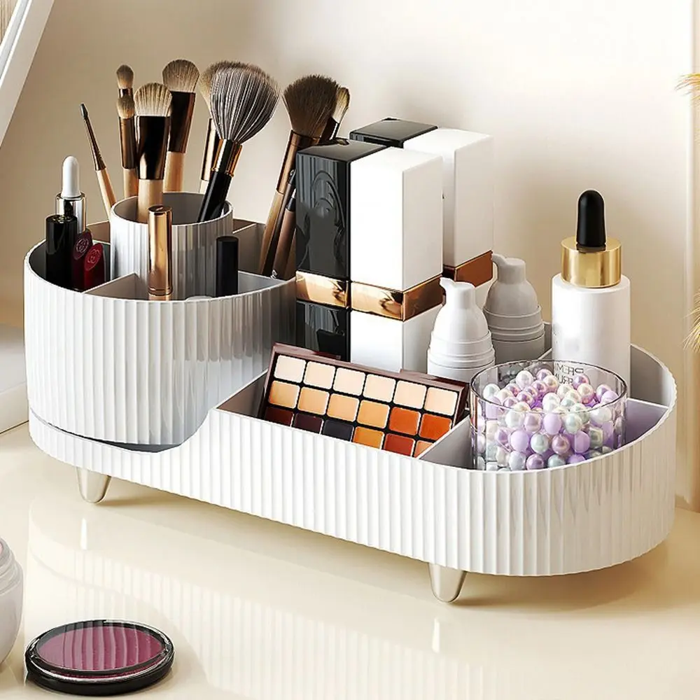 Plastic 360°Rotating Cosmetics Storage Box Anti-slip Space Saving Cosmetic Display Case Large Capacity Makeup Organizer Bathroom