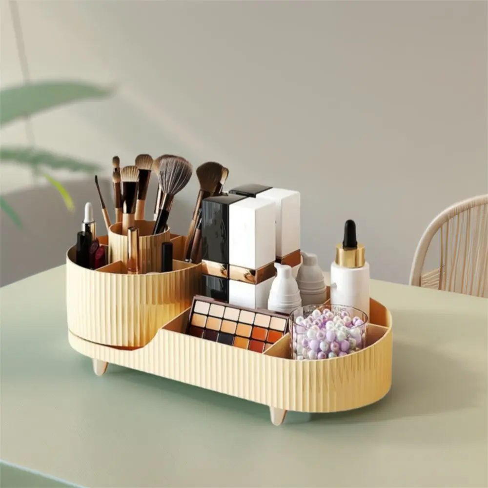 Plastic 360°Rotating Cosmetics Storage Box Anti-slip Space Saving Cosmetic Display Case Large Capacity Makeup Organizer Bathroom