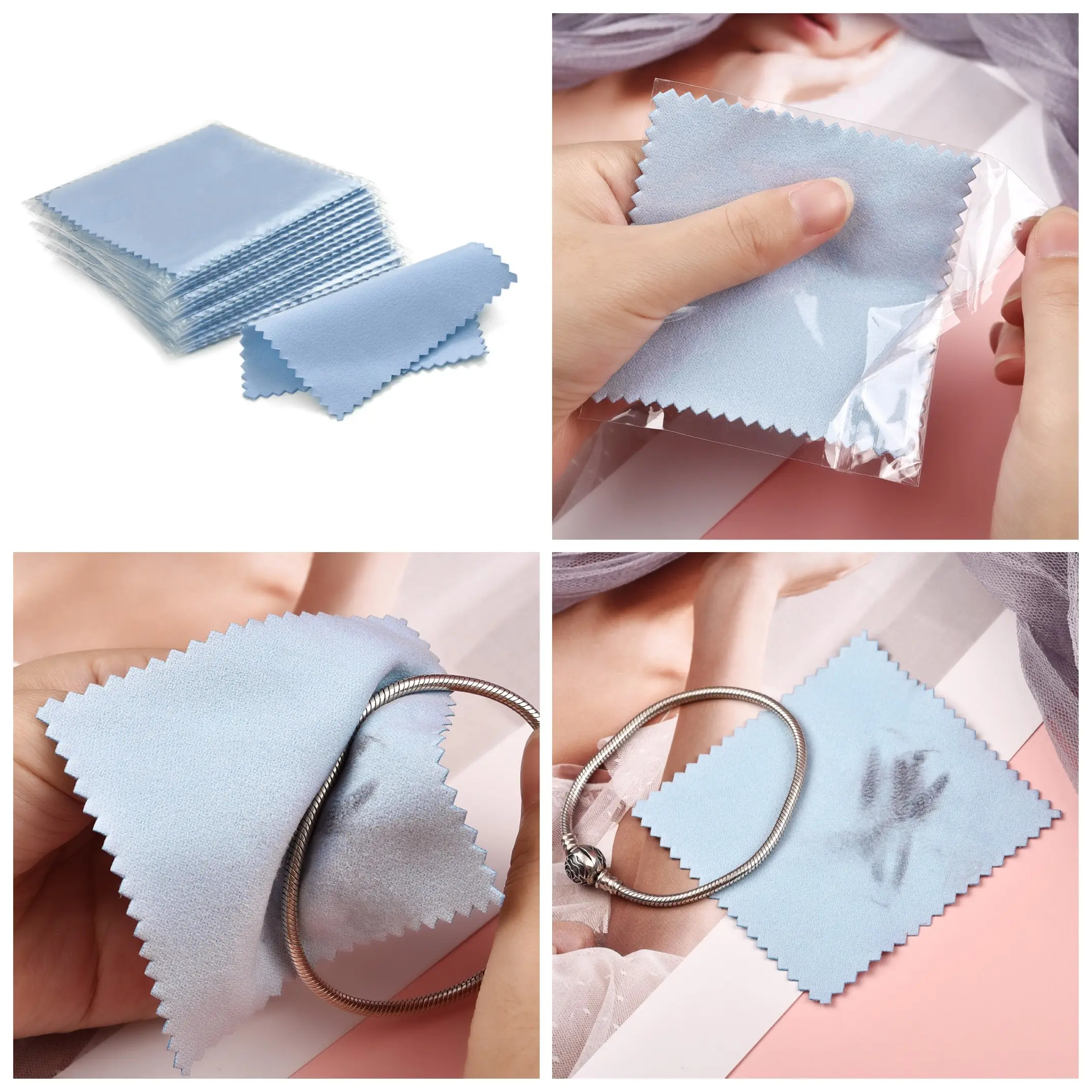 50pcs/Pack Sterling Silver Cleaning Cloth Color Polishing Cloth Silver Gpld Jewelry Soft Wipe Individually Packaged