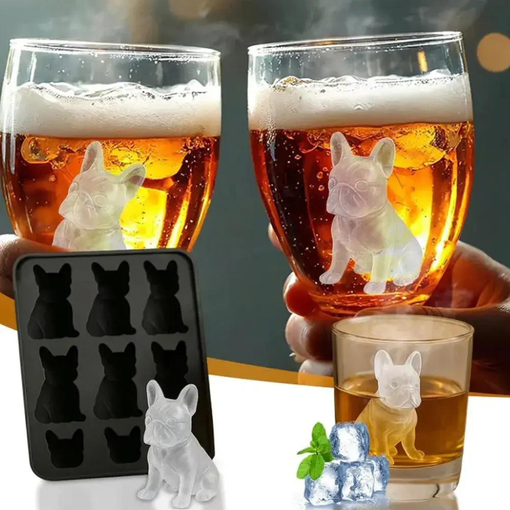 Dog-Shaped Silicone Ice Cube Molds French Bulldog Ice Molds Reusable Whiskey Ice Cube Molds Cocktail Freezer DIY Homemade Barwar