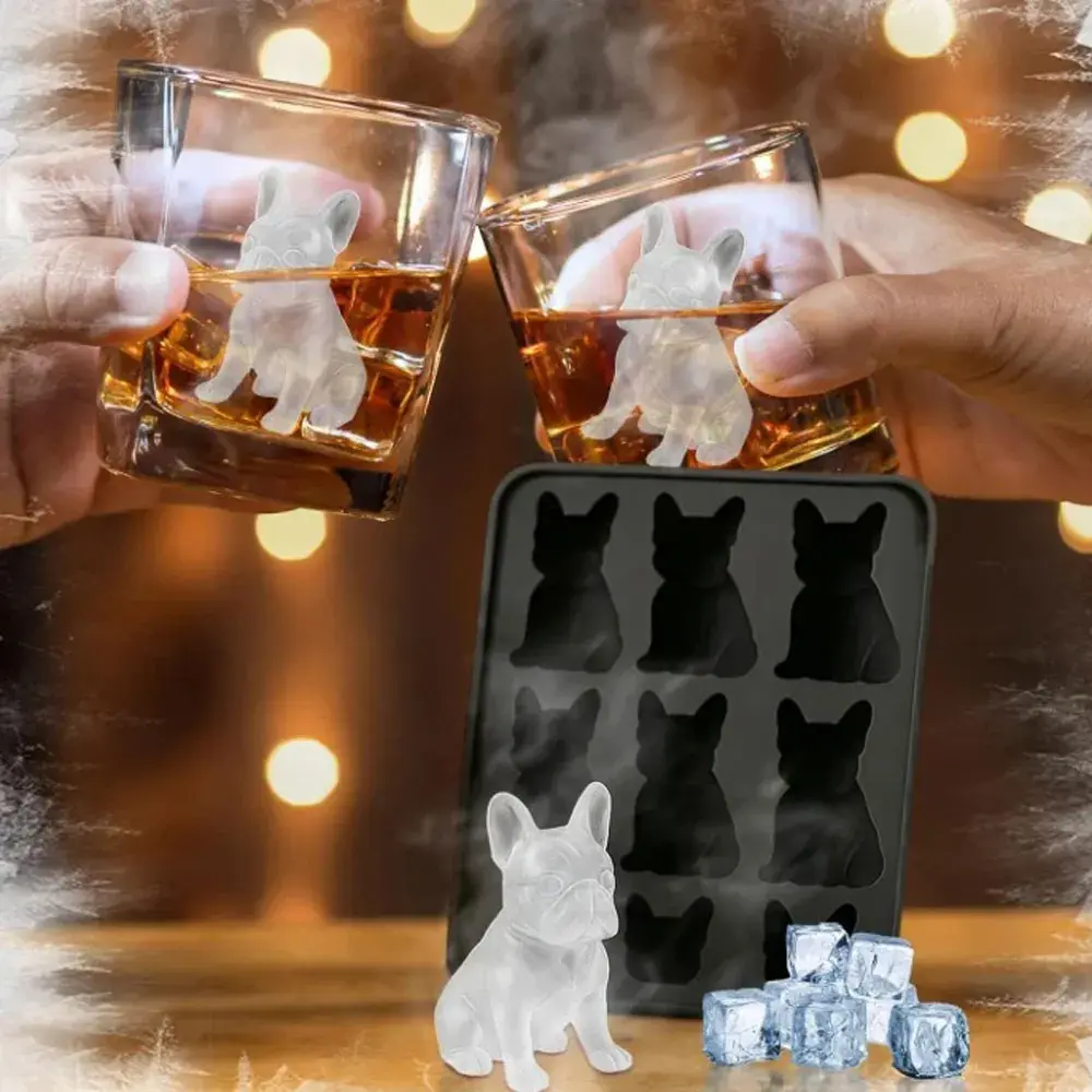 Dog-Shaped Silicone Ice Cube Molds French Bulldog Ice Molds Reusable Whiskey Ice Cube Molds Cocktail Freezer DIY Homemade Barwar