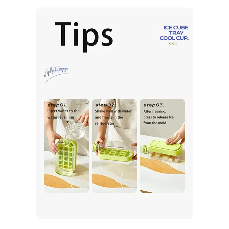 Cool Pressed Ice Cube Tray Water-Filled Frozen Ice Cube Curling Kettle Homemade Ice Cube Water Bottle White-AA70