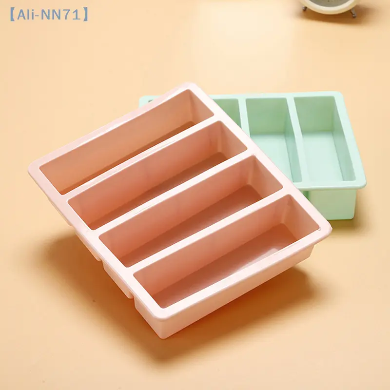 【NN71】1 Pc 4 Grid Long Strip Silicone Ice Cubes Square Tray Mold DIY Non-Toxic Durable Wine Ice Creative Cube Ice Mold