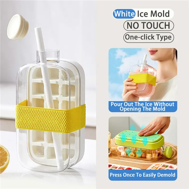 Cool Pressed Ice Cube Tray Water-Filled Frozen Ice Cube Curling Kettle Homemade Ice Cube Water Bottle White-AA70