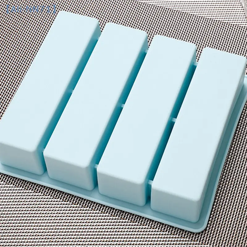 【NN71】1 Pc 4 Grid Long Strip Silicone Ice Cubes Square Tray Mold DIY Non-Toxic Durable Wine Ice Creative Cube Ice Mold