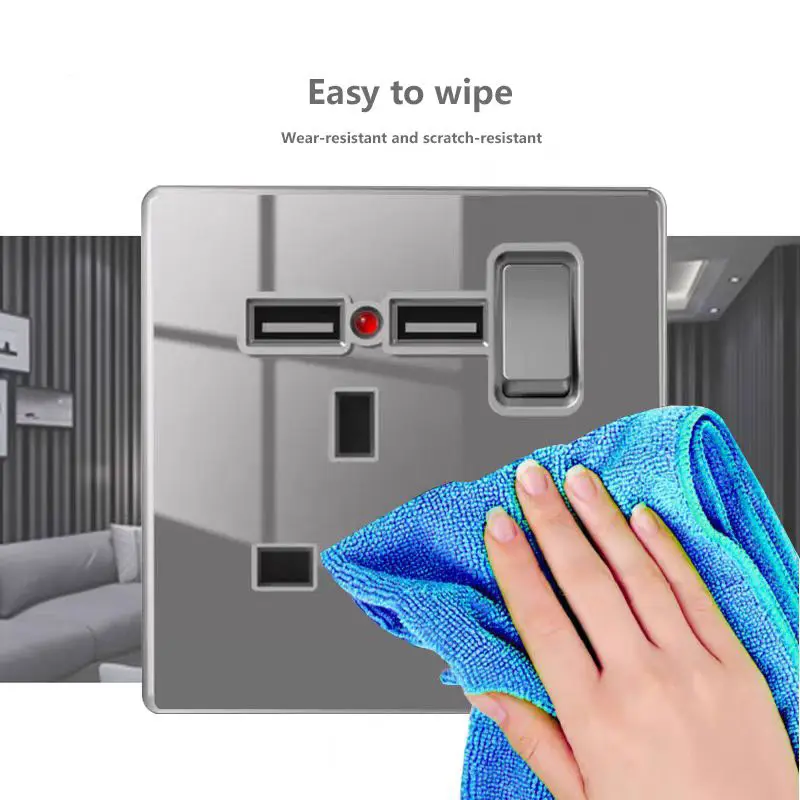 Luxury tempered glass wall lamp switch button UK plug 13A universal wall socket with Usb type-c fast charging wall power socket