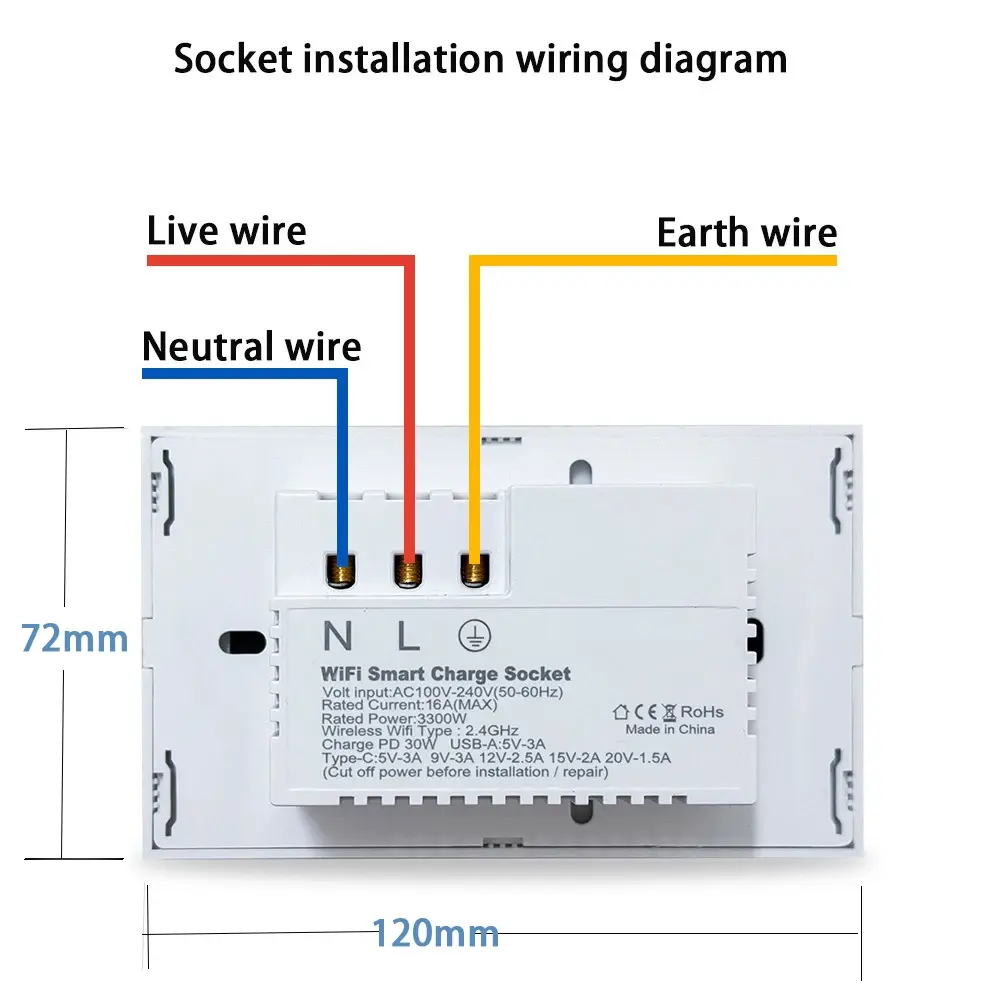 Shawader Wall Socket US Plug Outlet 15A USB TYPE-C 30W WIFI Tuya Smart Power Touch Wireless Remote by Alexa Google Home Kitchen
