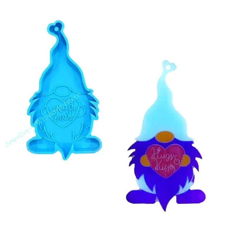 R7UF 1/6x Christmas Molds Gnome Keychain Silicone Mold with Hole for Necklace Luggage Pendant Resin Epoxy Craft Tool Decor