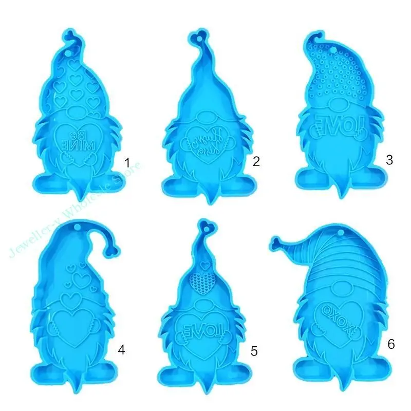 R7UF 1/6x Christmas Molds Gnome Keychain Silicone Mold with Hole for Necklace Luggage Pendant Resin Epoxy Craft Tool Decor